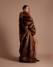 Load image into Gallery viewer, Chocolate brown mesh bodysuit with Faux Fur Coat
