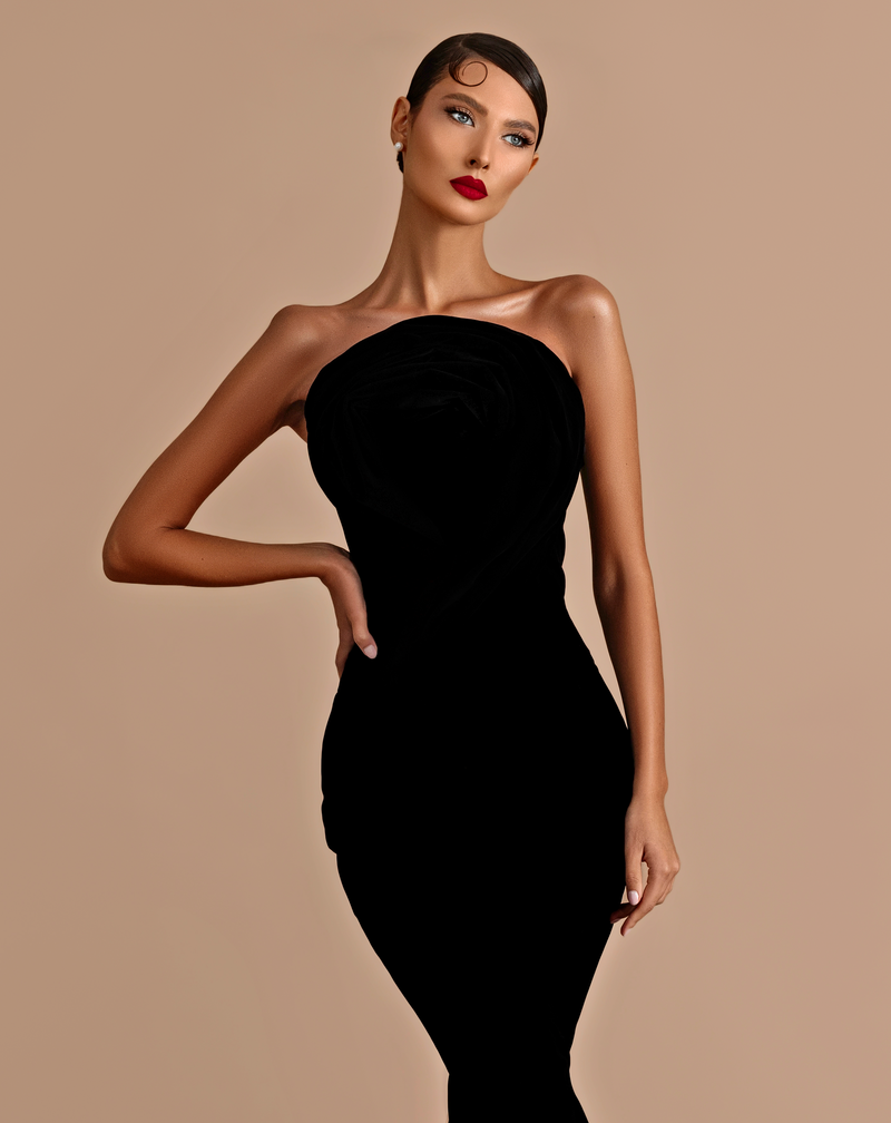 Velvet strapless gown