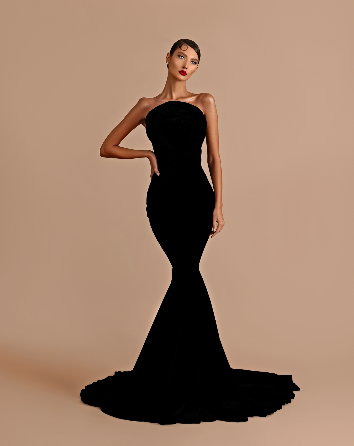 Velvet strapless gown