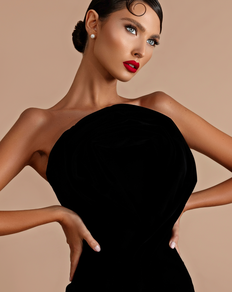 Velvet strapless gown