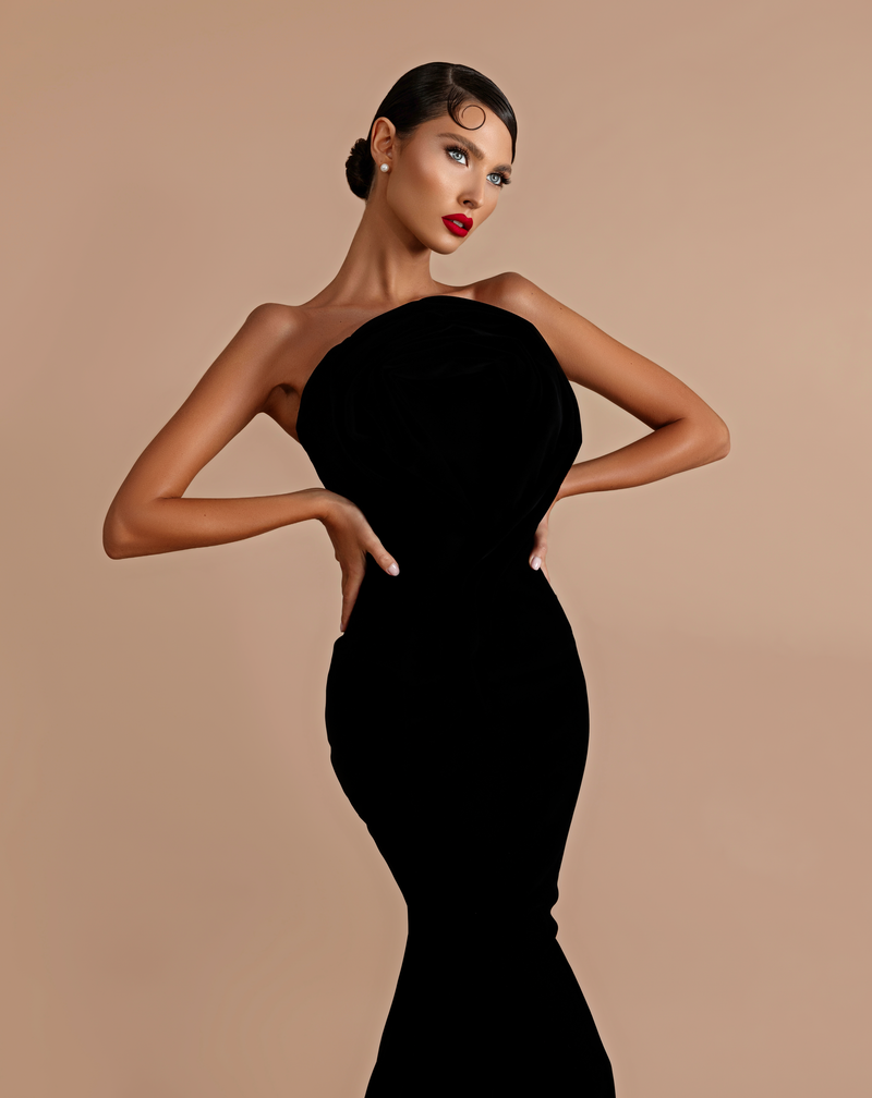 Velvet strapless gown