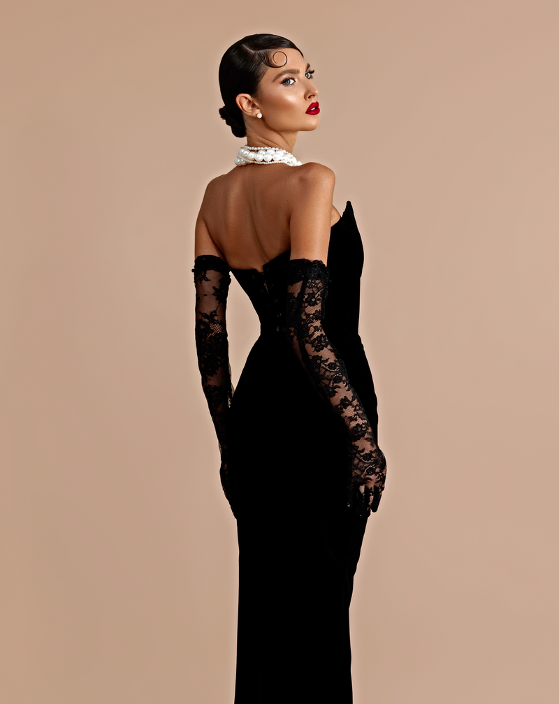 Velvet Strapless with Lace Gloves