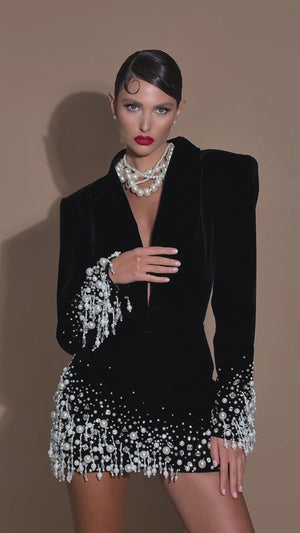 Beaded Velvet Mini Blazer Dress